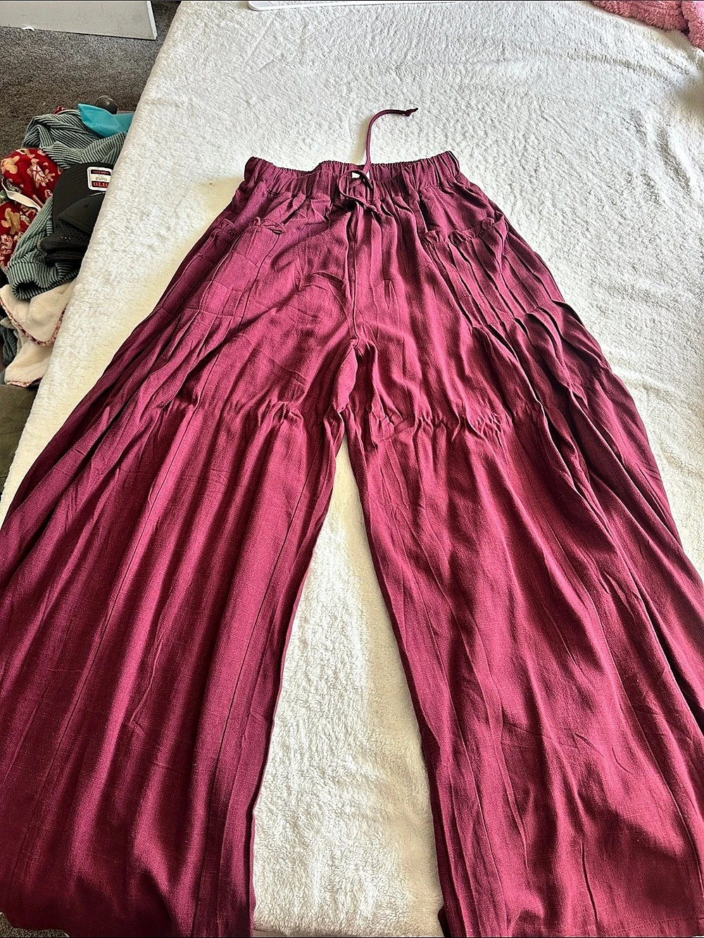 Tarse Women'Small Linen Wide Leg Pants Purple Small